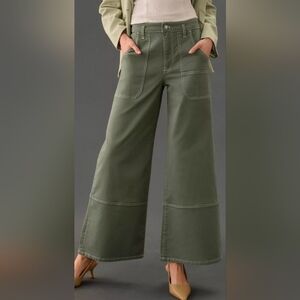 Maeve Stitched Green High-Rise Wide-Leg Jeans
